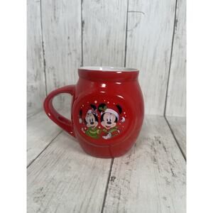 Mickey and Minnie Christmas Mug Red Holds Spoon Round Holiday